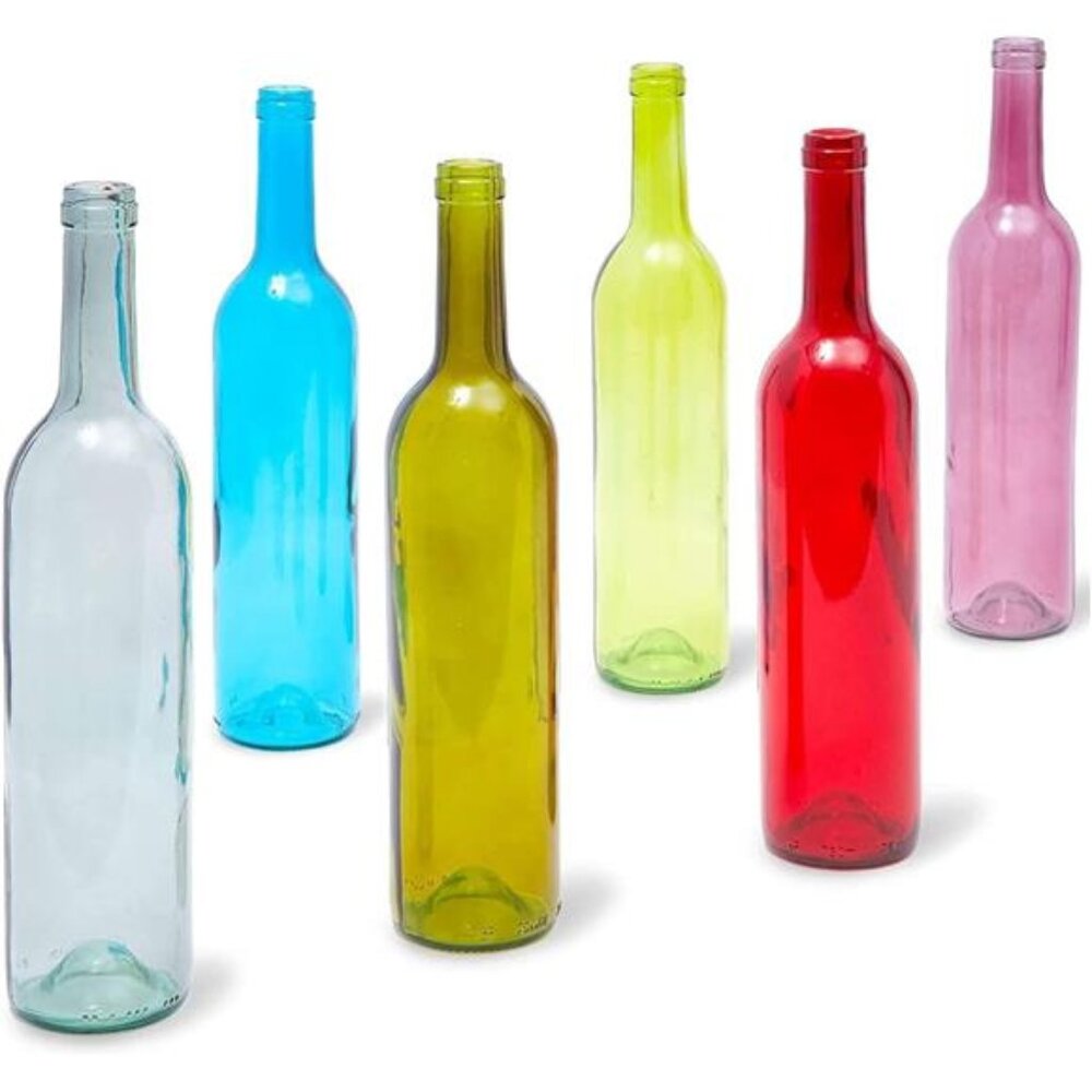 6 Pack Decorative Colored Wine Bottles for Home Decor - Empty Glass